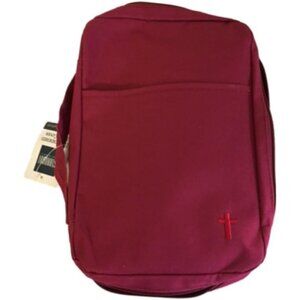 Burgundy Bible Cover With Cross Embroidery & Zippered Closure